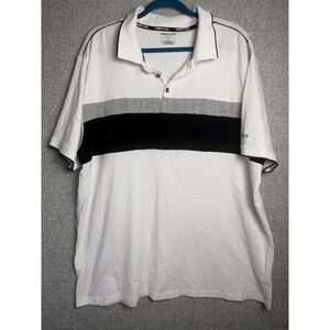 Kenneth Cole Black White Gray Stripe Short Sleeve Lightweight Polo Shirt XXL/2XL